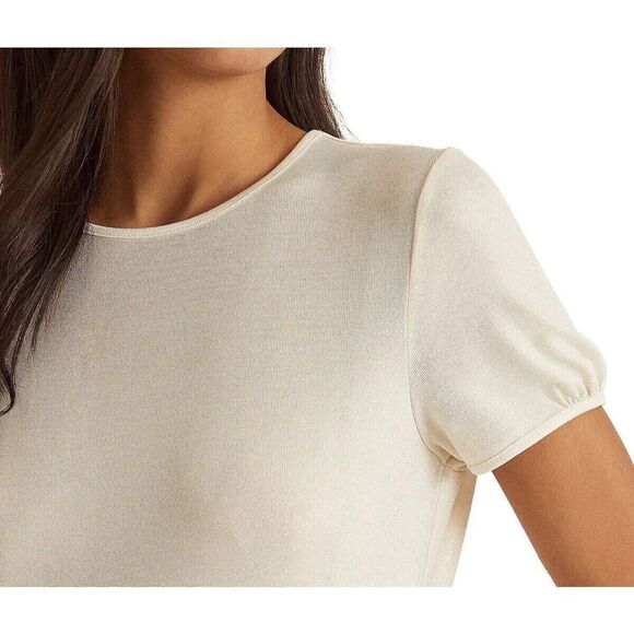 Lauren Ralph Lauren Women's Sz XL Winter Cream Foiled-Metallic Jersey Tee $80 - Picture 11 of 11